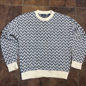 Trader Bay Cotton Navy and Cream Crewneck Sweater
